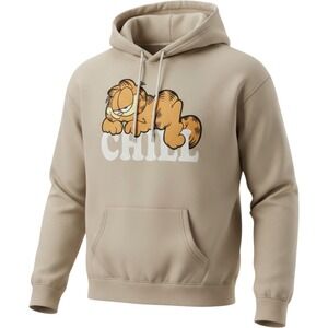 Nickelodeon Garfield Chill Graphic Hoodie Tan Beige Mens 2XL Cartoon Sweatshirt